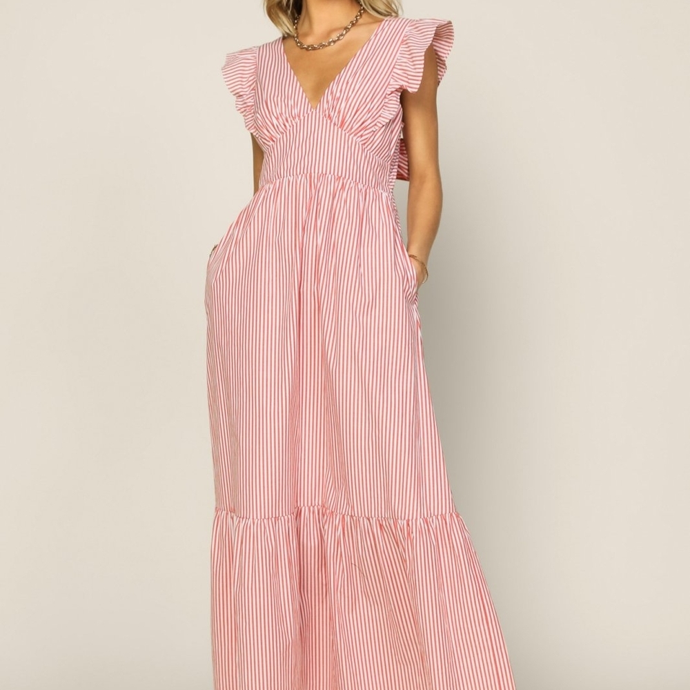 Coral And White Striped Maxi Dress | Petal & Pup | Skies Are Blue | S